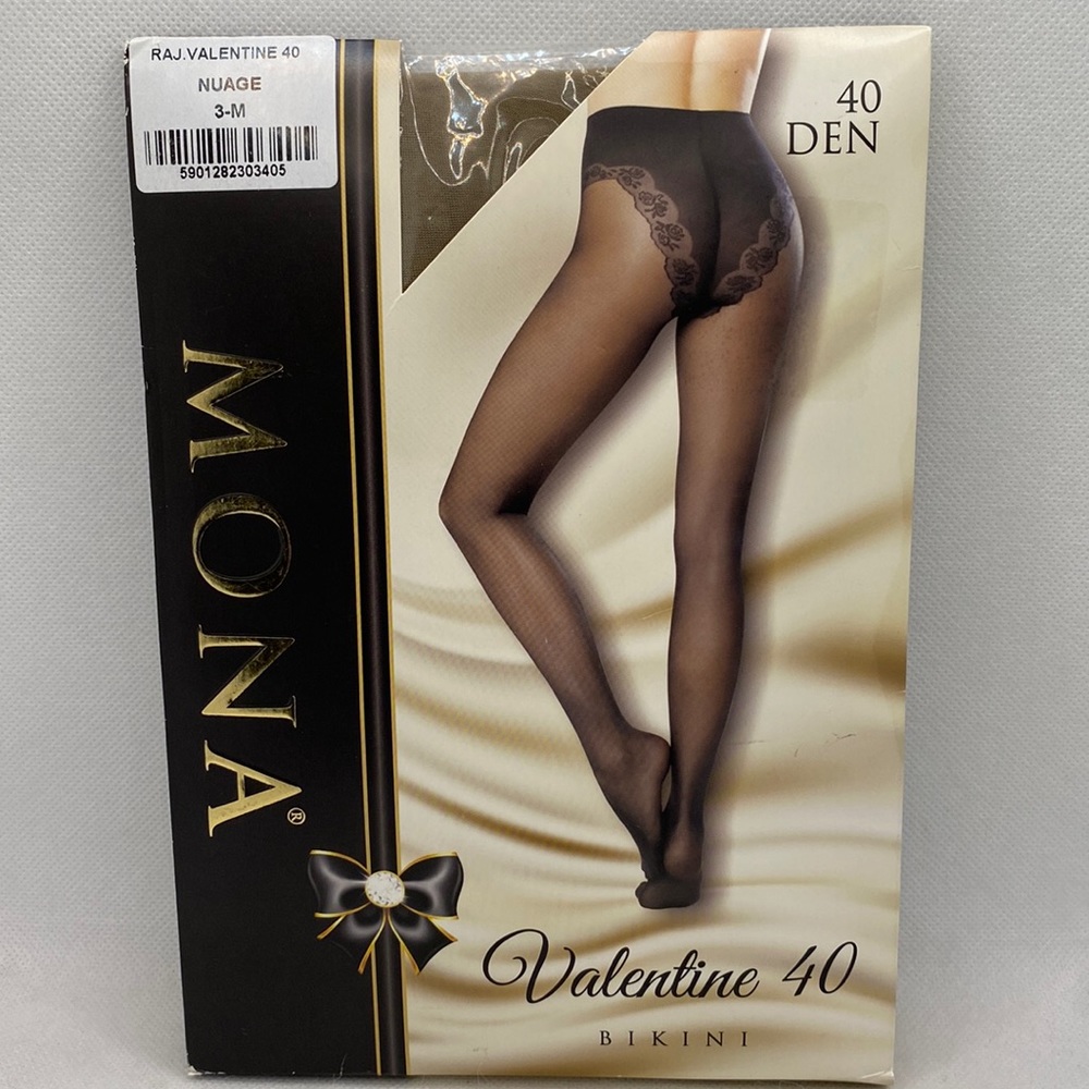 Mona Valentine 40 Bikini Woman’s Tights with Decorative Bikini Part Size 3-M